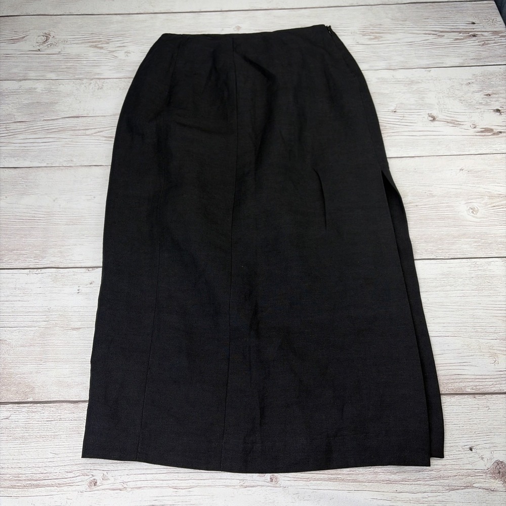 Vintage Harve Bernard Women's 10 Skirt Black Lined Elegant Long Slit Linen Blend